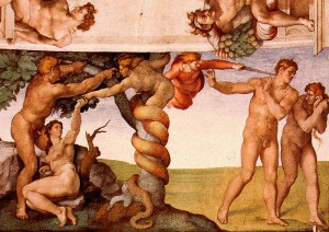 Микеланджело. Изгнание Адама и Евы из рая