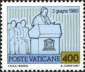 Ватиканская марка в честь выступления Иоанна Павла II в ЮНЕСКО