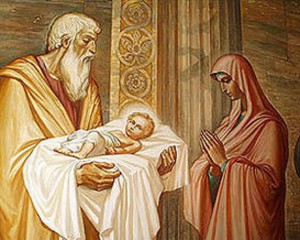 Старец Симеон благословляет Младенца Иисуса и Деву Марию