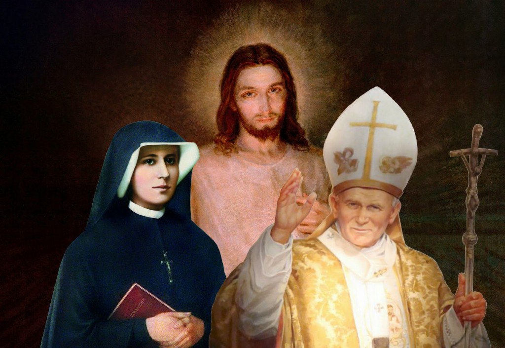 Папа Иоанн Павел II с образом Иисуса Милосердного и св. Фаустиной Ковальской