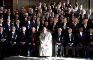 Pope Francis poses for photo with ambassadors to Holy See during meeting at Vatican